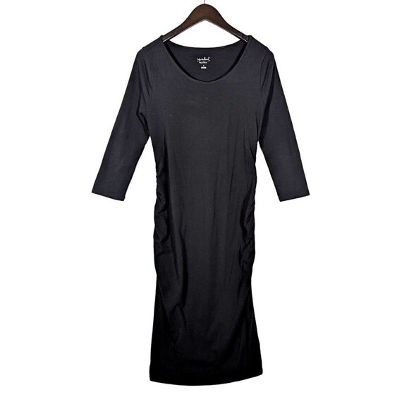 Ingrid & Isabel Maternity Sz S Black Stretch Jersey Ruched Sheath Bodycon Dress - Picture 1 of 5
